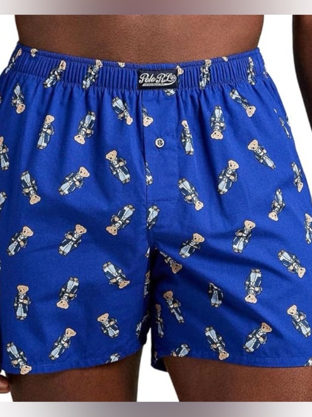 Polo by Ralph Lauren Royal Blue Bear-Print Cotton Boxer pj shorts